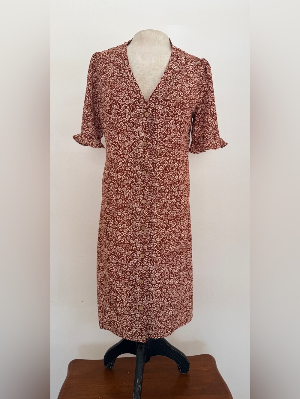 Monteau Los Angeles Rust Floral Button-Front Dress Size Large